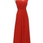 Qpid Showgirl Red Chiffon Beaded Capped Long Evening Dress Prom Gown