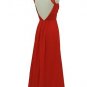 Qpid Showgirl Red Chiffon Beaded Capped Long Evening Dress Prom Gown