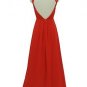 Qpid Showgirl Red Chiffon Beaded Capped Long Evening Dress Prom Gown