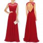 Qpid Showgirl Red Chiffon Beaded Capped Long Evening Dress Prom Gown