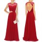 Qpid Showgirl Red Chiffon Beaded Capped Long Evening Dress Prom Gown