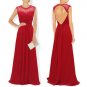 Qpid Showgirl Red Chiffon Beaded Capped Long Evening Dress Prom Gown