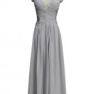 Qpid Showgirl Gray Chiffon V Neckline Maxi Dress With Shoulder Strap Formal Gown