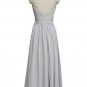 Qpid Showgirl Gray Chiffon V Neckline Maxi Dress With Shoulder Strap Formal Gown