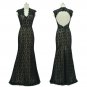 Qpid Showgirl Black lace V neckline short sleeves scallop back evening dressÂ