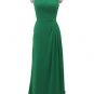 Maids emerald green chiffon long bridesmaid dress prom evening gown