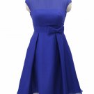 Maids Blue Sheer neckline knee length formal occasion prom bridesmaid dress