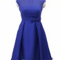 Maids Blue Sheer neckline knee length formal occasion prom bridesmaid dress