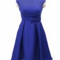 Maids Blue Sheer neckline knee length formal occasion prom bridesmaid dress