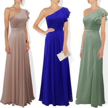Maids one shoulder floor length bridesmaid cruise dress evening wear