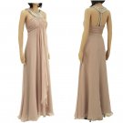Qpid Showgirl Nude Pink Chiffon Halter neck Diamante Evening Prom Formal Dress 