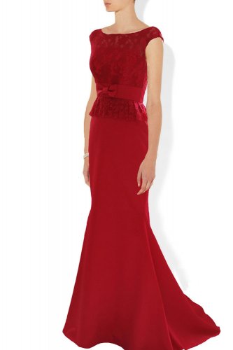 Qpid Showgirl Red lace cap sleeve long evening dress bridesmaid gown cruise