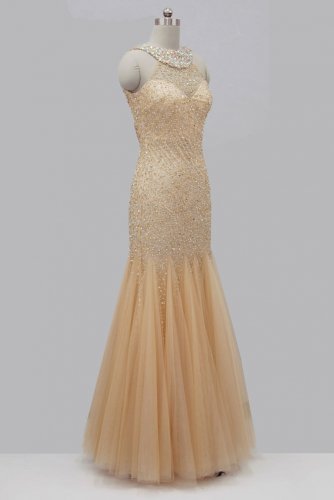 Nude Sequin  Long Evening Dress Prom Pageant Dress ball gown UK Stock