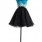 Short Mini Dress 1261 Turquoise Black Empire Waistline Cocktail Skirt
