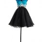 Short Mini Dress 1261 Turquoise Black Empire Waistline Cocktail Skirt
