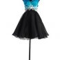 Short Mini Dress 1261 Turquoise Black Empire Waistline Cocktail Skirt