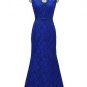 Qpid Showgirl Dress Blue Lace V Neckline Short Sleeves Scallop Back Evening
