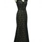 Qpid Evening Dress Showgirl Black Lace V Neckline Short Sleeves Scallop Back
