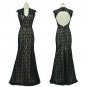 Qpid Evening Dress Showgirl Black Lace V Neckline Short Sleeves Scallop Back