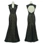 Qpid Evening Dress Showgirl Black Lace V Neckline Short Sleeves Scallop Back
