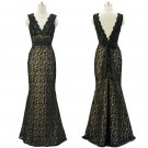 Black Lace Evening Dress V Neckline Long Prom Ball Gown Formal Occasion