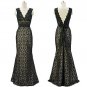 Black Lace Evening Dress V Neckline Long Prom Ball Gown Formal Occasion