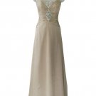 Evening Dress Cappuccino Nude Chiffon Gown Beaded Straps 8 To 20 1262