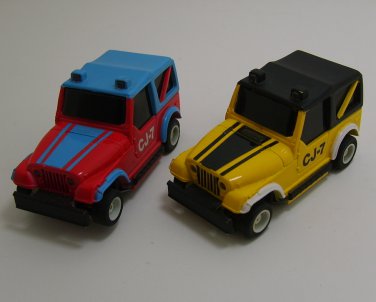 TYCO 1970s Red Blue Yellow Black 1 64 Jeep CJ7 Slot Cars