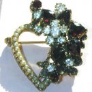 Vintage Valentine Heart Pin Brooch w/White & Red Stones