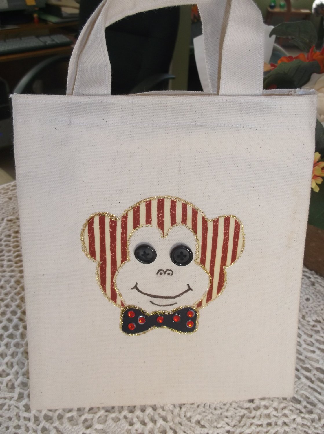 Child's Handmade Monkey Tote Bag with buttons & Jewels New