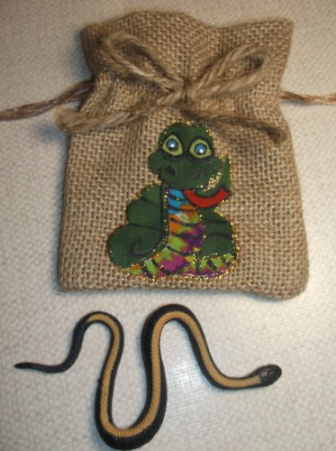 Jute Drawstring Snake Bag with Rubber Snake Toy