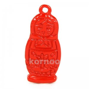 Enameled russian nesting doll charm in red