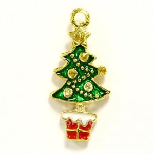 Gold tone christmas tree with yellow rhinestones