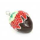 Enamel gold plated strawberry with mint pendant or charm