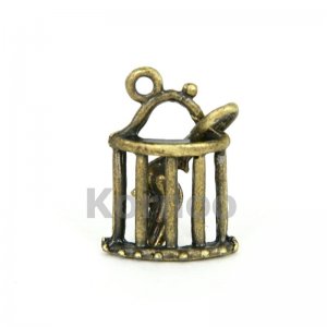 Bronze Movable Bird in Cage Charm