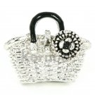 Flower design woven handbag charm in silver