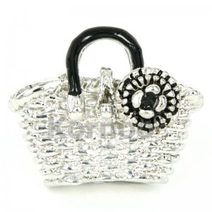 Flower design woven handbag charm in silver