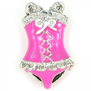 Enamel Sexy Violet Red Silver Corset charm