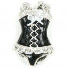 Enamel Sexy Black Silver Corset charm