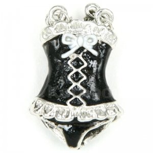 Enamel Sexy Black Silver Corset charm