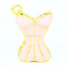Victorian Sexy Crossback Pink Corset charm in Gold