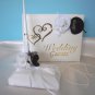 WESTERN Cowboy Peacock Feather Hats/Gold Hearts Guest Book and Pen Set Wedding