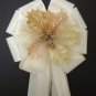 6 IVORY/Christmas Tan/Gold/Cream Leafs/Leaves Pew Bows - Wedding Decorations
