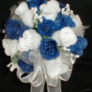 Wedding Package 14 items White & Royal Blue Rose Buds Bouquet's/Boutonniere's/Corsages - Wedding -