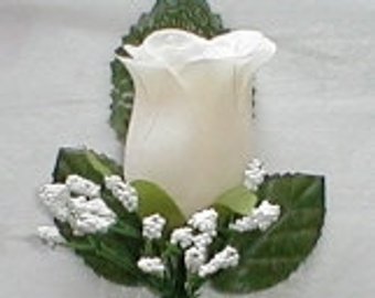 IVORY Silk Rose Boutonniere/Boutineers - Wedding -