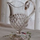 Diamond Point Footed Creamer with Applied Handle - Antique Pressed Glass