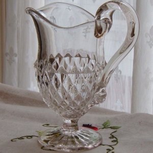 Diamond Point Footed Creamer with Applied Handle - Antique Pressed Glass