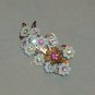 Pretty Spring Floral Brooch circa 1960's with Plastic and Rhinestones