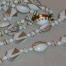 West Germany Bead Necklace with 2 Strands, Incised Goldtone Design
