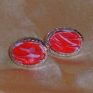 Cufflinks with Red Slag Glass - Faux Marble Look